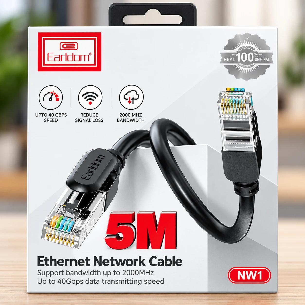 Earldom NW1 5M Ethernet Network Cable – High-Speed RJ45 LAN Cable, Up to 40Gbps, 2000MHz Bandwidth | Black