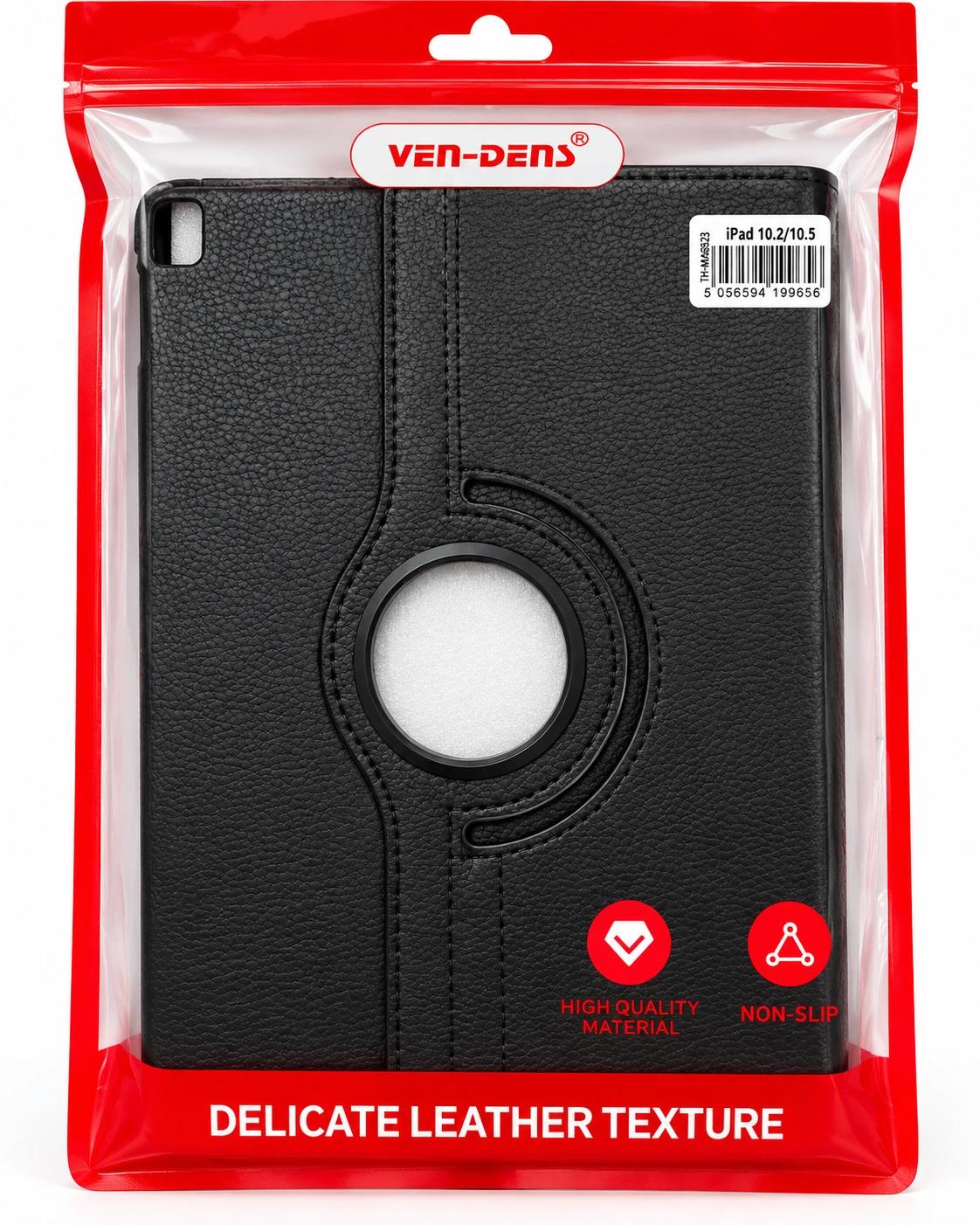 VEN-DENS Rotating Leather-Texture iPad Case for iPad 10.2 / 10.5 – Black