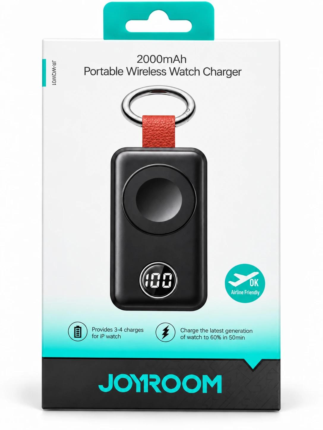 JOYROOM 2000mAh Portable Wireless Watch Charger – Keyring Design with Digital Battery Display