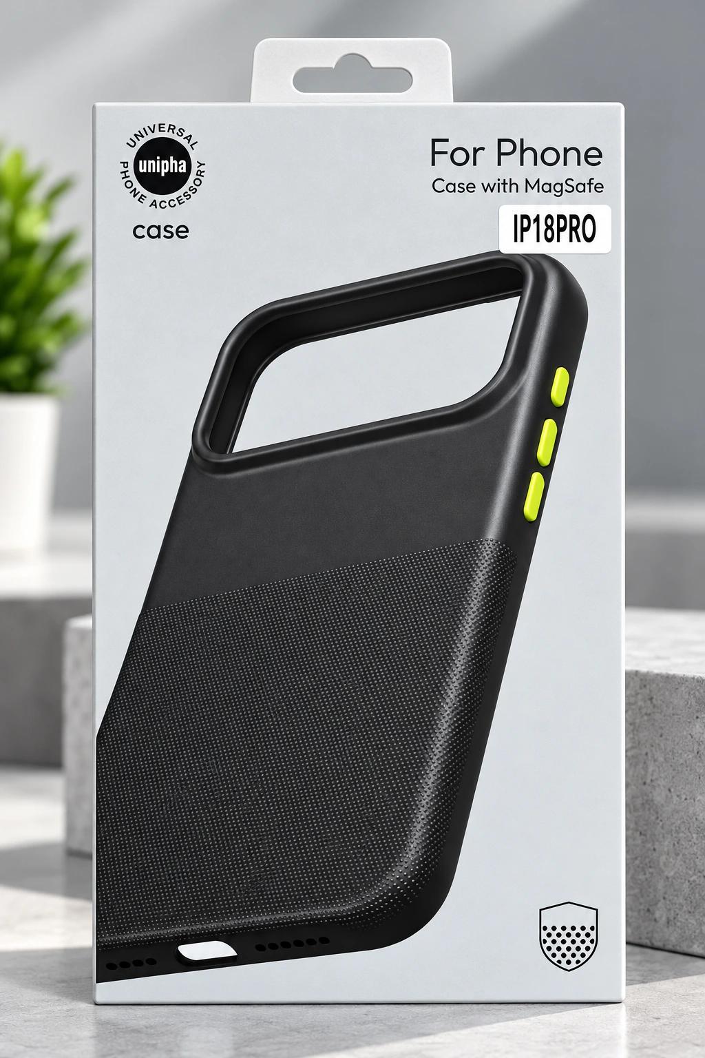 Unipha MagSafe Protective Case for iPhone 18 Pro – Anti-Shock Textured Grip | Black & Grey