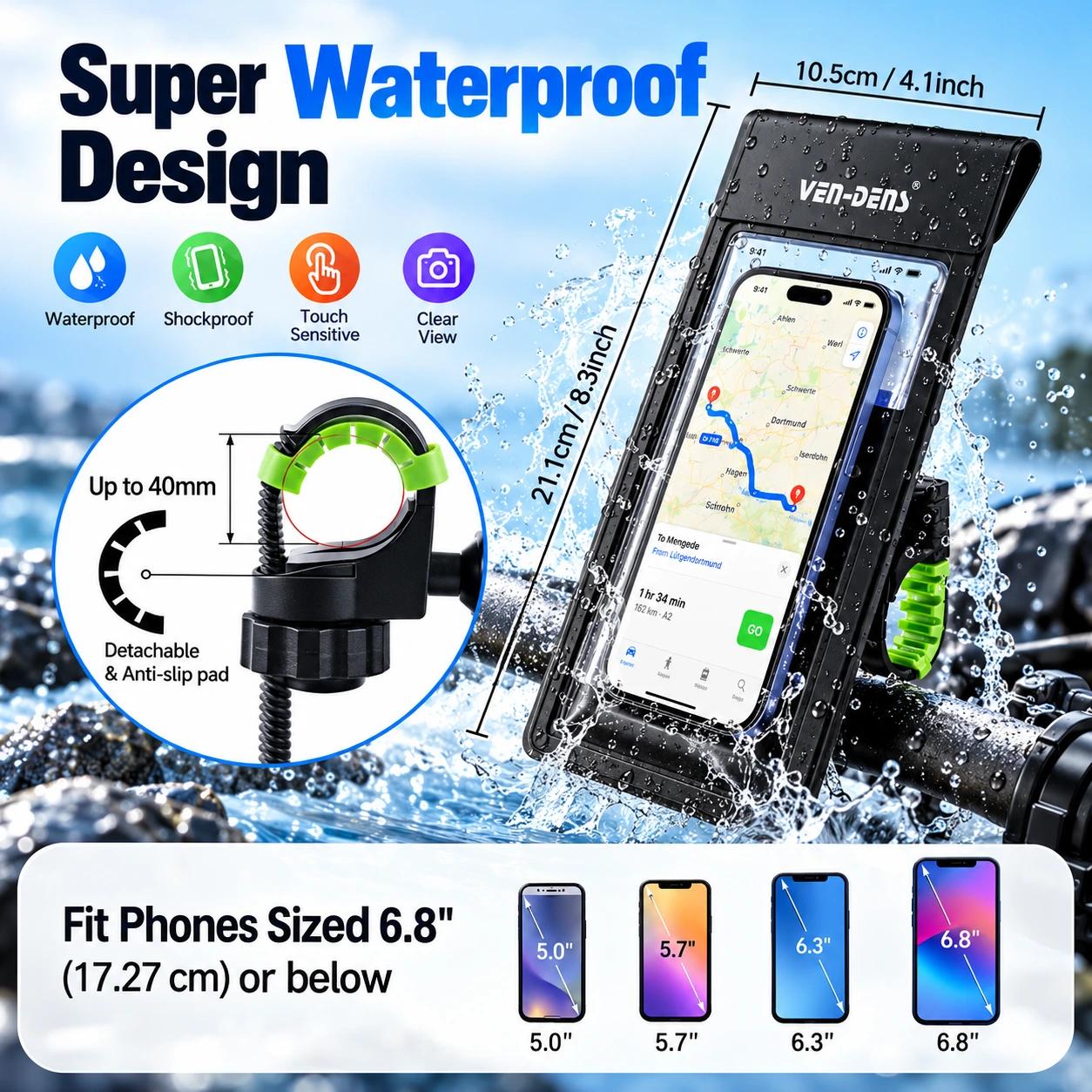 VEN-DENS Waterproof Phone Pouch with Touchscreen Window – Model VD-HD029