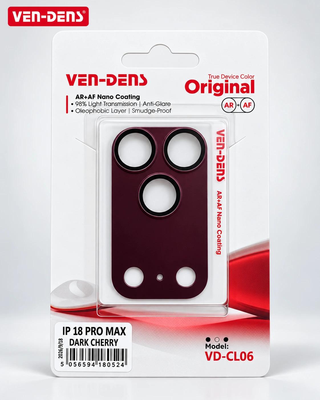 VEN-DENS Camera Lens Protector for iPhone 18 Pro Max – AR+AF Nano Coating | silver, dark cherry, light blue, black