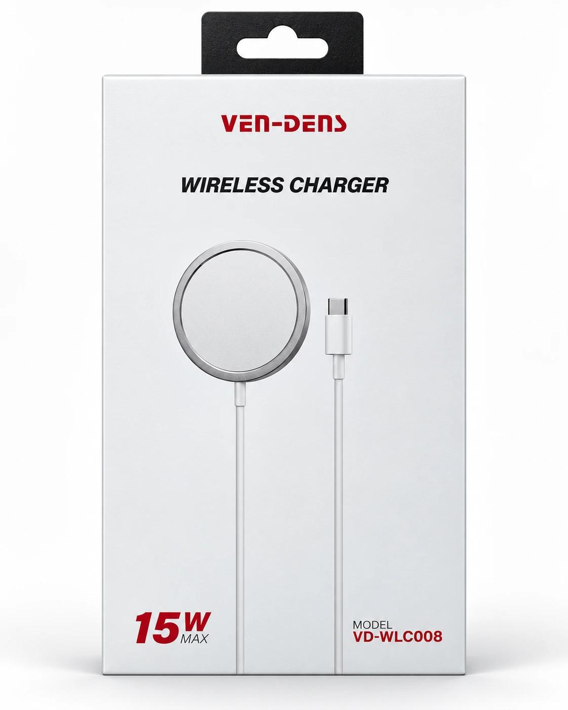VEN-DENS 15W Magnetic Wireless Charger – USB-C Fast Charging Pad | VD-WLC008