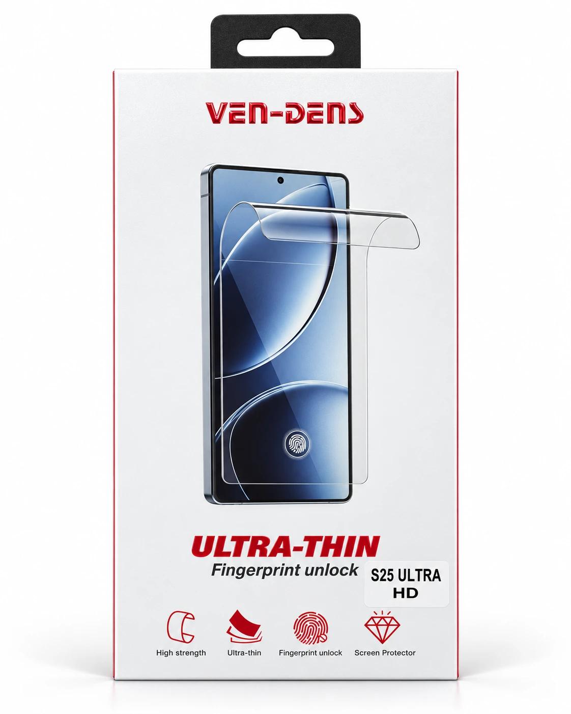 VEN-DENS Ultra-Thin HD Screen Protector for Samsung Galaxy S25 Ultra – Fingerprint Unlock Compatible